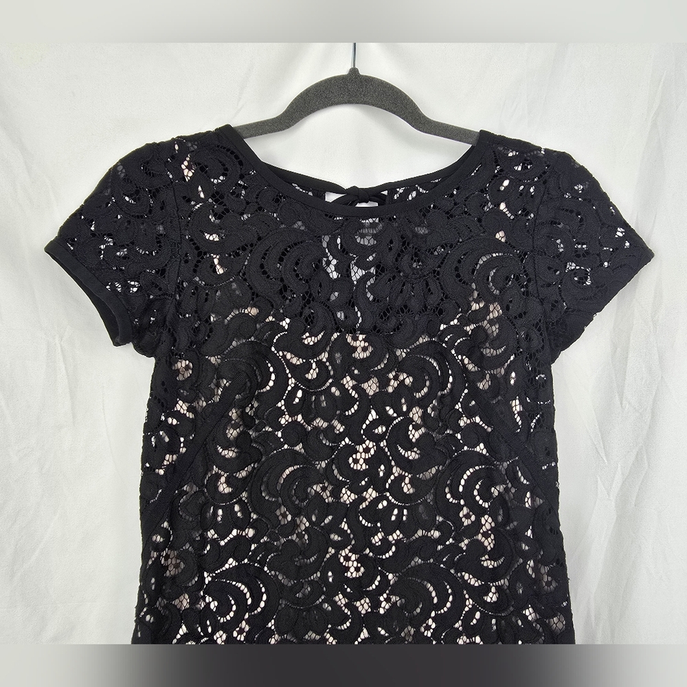 Ann Taylor Loft Black Lace Shift Evening Formal Cocktail Mini Dress sz 0 - Picture 4 of 8